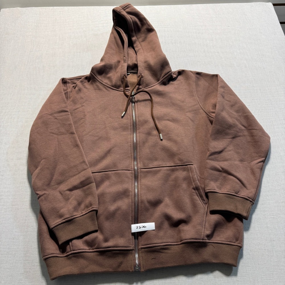 Full Zip Hoodie Mens XL Brown Fleece Lined Sweatshirt